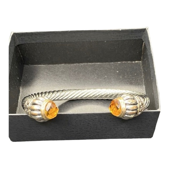 Mogul Style Gripoix Silver Tone Twisted Cable Cuff Bracelet With Amber Cabochon - Picture 11 of 11